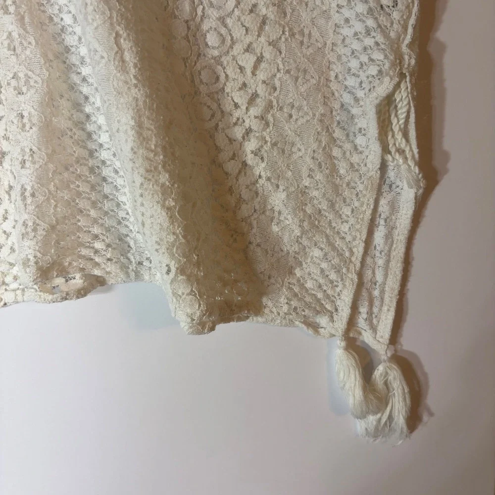 GB Girls Ivory Cotton Lace‎ Poncho Top with Tassels Size 5 Boho Festival